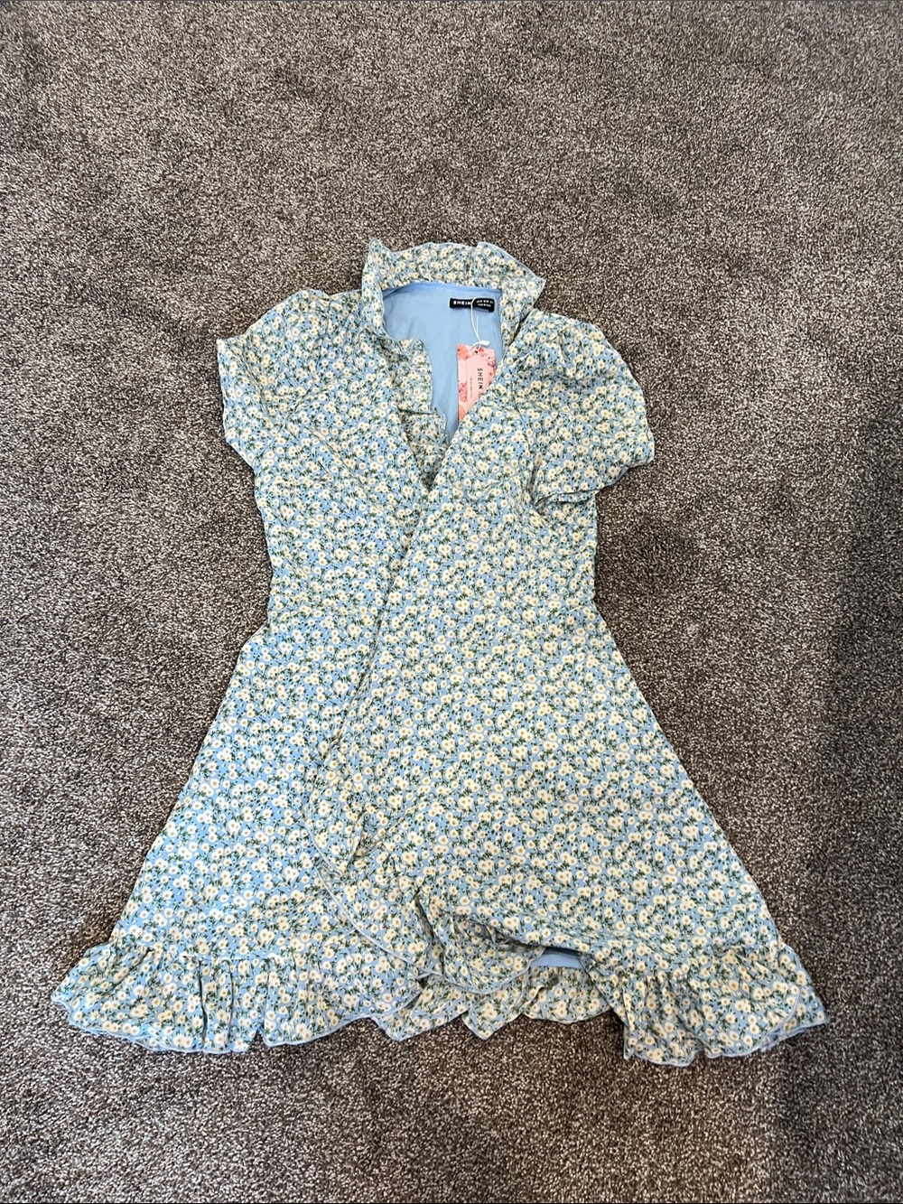 SHEIN Light Blue Floral Wrap Dress for Girls
